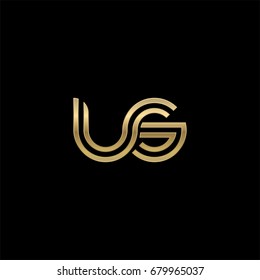 Initial lowercase letter us, linked outline rounded logo, elegant golden color on black background