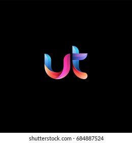 Initial lowercase letter ut, curve rounded logo, gradient vibrant colorful glossy colors on black background