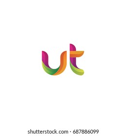 Initial lowercase letter ut, curve rounded logo, gradient vibrant colorful glossy multicolor