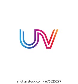 Initial lowercase letter uv, linked outline rounded logo, colorful vibrant colors