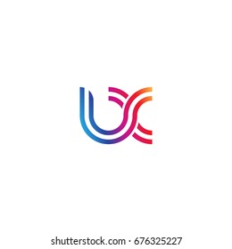 Initial lowercase letter ux, linked outline rounded logo, colorful vibrant colors
