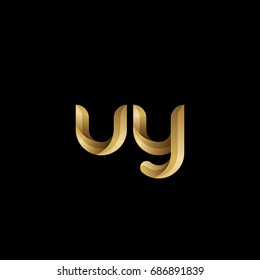 Initial lowercase letter uy, curve rounded logo, gradient glossy gold color on black background