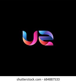 Initial lowercase letter uz, curve rounded logo, gradient vibrant colorful glossy colors on black background