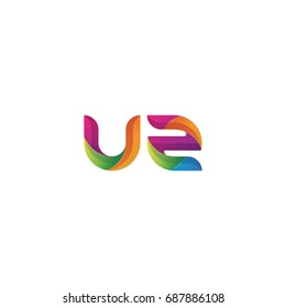 Initial lowercase letter uz, curve rounded logo, gradient vibrant colorful glossy multicolor