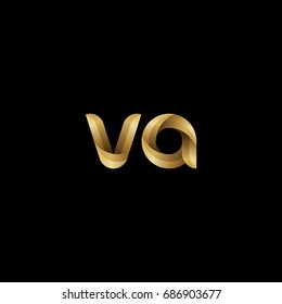Initial lowercase letter va, curve rounded logo, gradient glossy gold color on black background