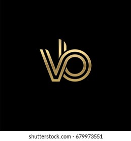 Initial lowercase letter vb, linked outline rounded logo, elegant golden color on black background