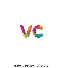 Initial lowercase letter vc, curve rounded logo, gradient vibrant colorful glossy multicolor