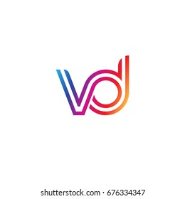 Initial lowercase letter vd, linked outline rounded logo, colorful vibrant colors