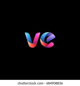 Initial lowercase letter ve, curve rounded logo, gradient vibrant colorful glossy colors on black background