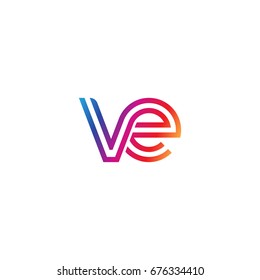 Initial lowercase letter ve, linked outline rounded logo, colorful vibrant colors