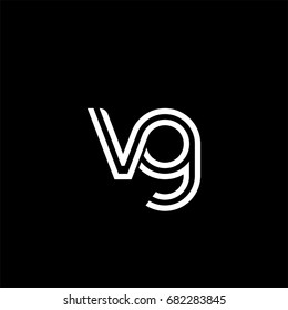 Initial lowercase letter vg, linked outline rounded logo, white color on black background