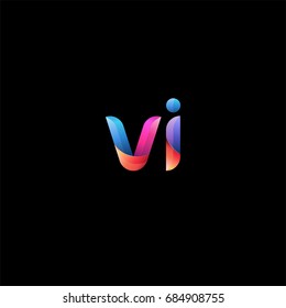 Initial lowercase letter vi, curve rounded logo, gradient vibrant colorful glossy colors on black background