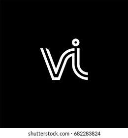 Initial lowercase letter vi, linked outline rounded logo, white color on black background