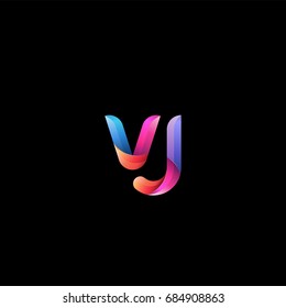 Initial lowercase letter vj, curve rounded logo, gradient vibrant colorful glossy colors on black background