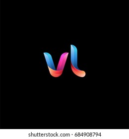Initial lowercase letter vl, curve rounded logo, gradient vibrant colorful glossy colors on black background