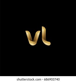 Initial lowercase letter vl, curve rounded logo, gradient glossy gold color on black background