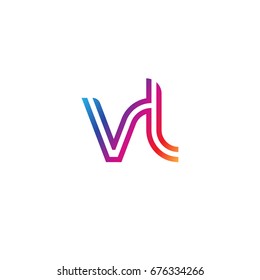 Initial lowercase letter vl, linked outline rounded logo, colorful vibrant colors