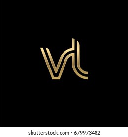 Initial lowercase letter vl, linked outline rounded logo, elegant golden color on black background