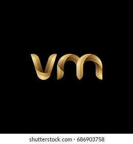 Initial lowercase letter vm, curve rounded logo, gradient glossy gold color on black background