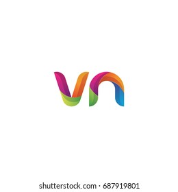 Initial lowercase letter vn, curve rounded logo, gradient vibrant colorful glossy multicolor