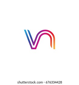 Initial lowercase letter vn, linked outline rounded logo, colorful vibrant colors