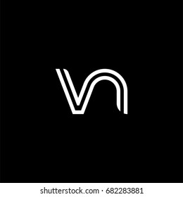 Initial lowercase letter vn, linked outline rounded logo, white color on black background