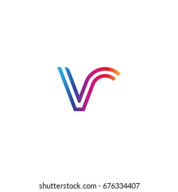 Initial lowercase letter vr linked outline rounded logo, colorful vibrant colors