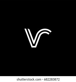 Initial lowercase letter vr, linked outline rounded logo, white color on black background