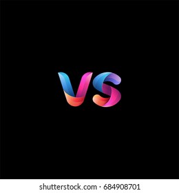 Initial lowercase letter vs, curve rounded logo, gradient vibrant colorful glossy colors on black background