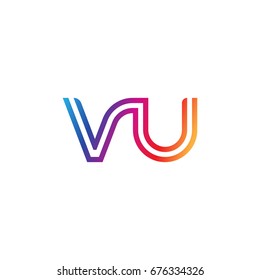 Initial lowercase letter vu, linked outline rounded logo, colorful vibrant colors