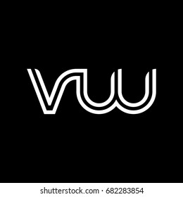 Initial lowercase letter vw, linked outline rounded logo, white color on black background