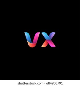 Initial lowercase letter vx, curve rounded logo, gradient vibrant colorful glossy colors on black background