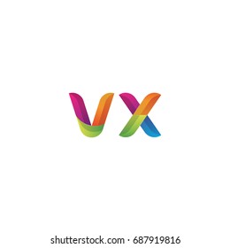Initial lowercase letter vx, curve rounded logo, gradient vibrant colorful glossy multicolor