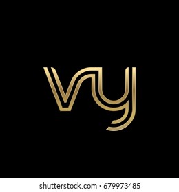 Initial lowercase letter vy, linked outline rounded logo, elegant golden color on black background