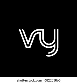 Initial lowercase letter vy, linked outline rounded logo, white color on black background
