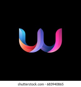 Initial lowercase letter w, curve rounded logo, gradient vibrant colorful glossy colors on black background