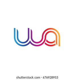 Initial lowercase letter wa, linked outline rounded logo, colorful vibrant colors