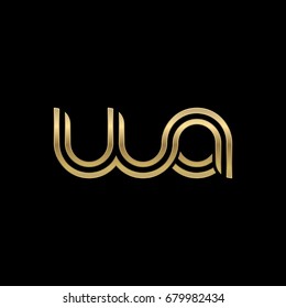 Initial lowercase letter wa, linked outline rounded logo, elegant golden color on black background