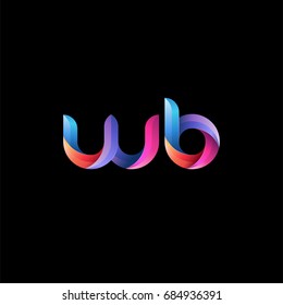 Initial lowercase letter wb, curve rounded logo, gradient vibrant colorful glossy colors on black background