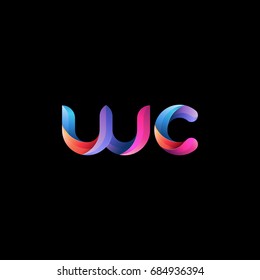 Initial lowercase letter wc, curve rounded logo, gradient vibrant colorful glossy colors on black background