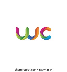 Initial lowercase letter wc, curve rounded logo, gradient vibrant colorful glossy multicolor