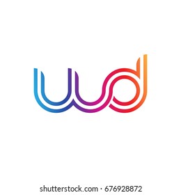 Initial lowercase letter wd, linked outline rounded logo, colorful vibrant colors