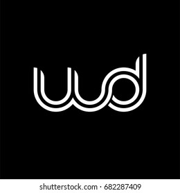Initial lowercase letter wd, linked outline rounded logo, white color on black background