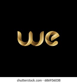 Initial lowercase letter we, curve rounded logo, gradient glossy gold color on black background