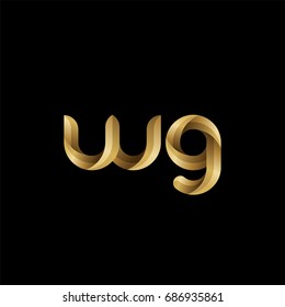 Initial lowercase letter wg, curve rounded logo, gradient glossy gold color on black background