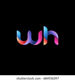 Letra inicial minúscula wh, logotipo redondeado en curva, colores brillantes degradados y coloridos sobre fondo negro