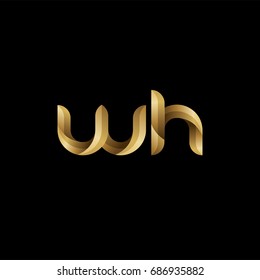 Initial lowercase letter wh, curve rounded logo, gradient glossy gold color on black background