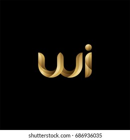 Initial lowercase letter wi, curve rounded logo, gradient glossy gold color on black background