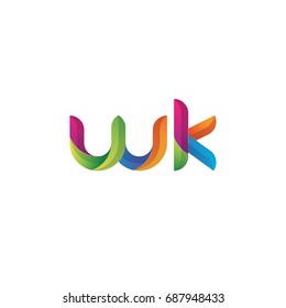 Initial lowercase letter wk, curve rounded logo, gradient vibrant colorful glossy multicolor