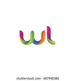 Initial lowercase letter wl, curve rounded logo, gradient vibrant colorful glossy multicolor